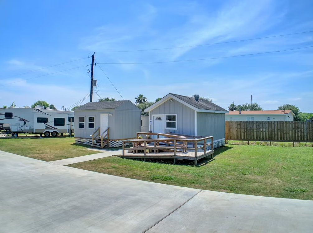 Park office building with accessible deck and concrete driveway